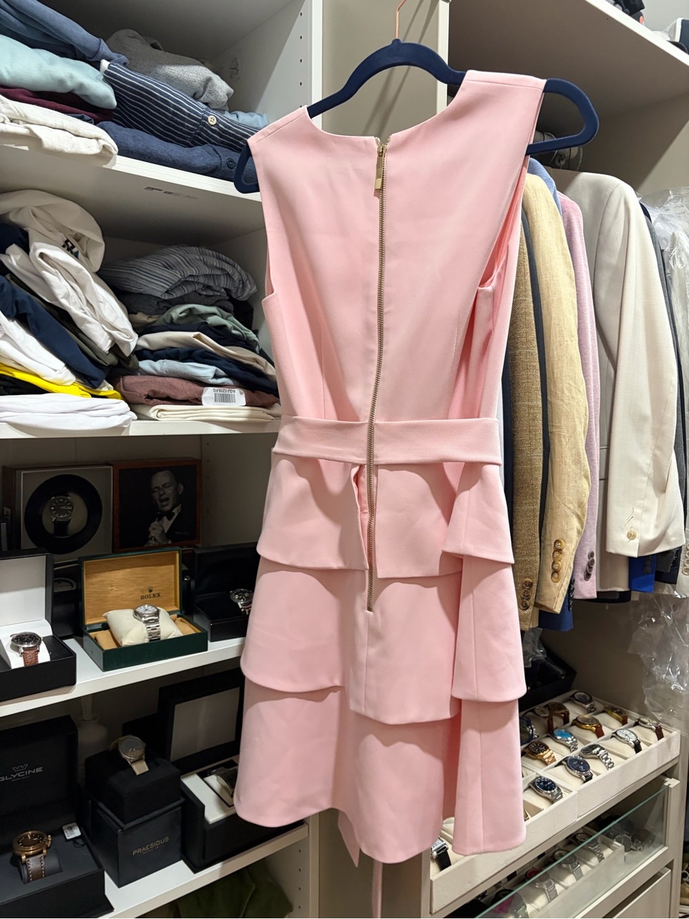Ted Baker Blush Pink Sleeveless Tiered V-Neck Dress with Waist Tie - Picture 3 of 6